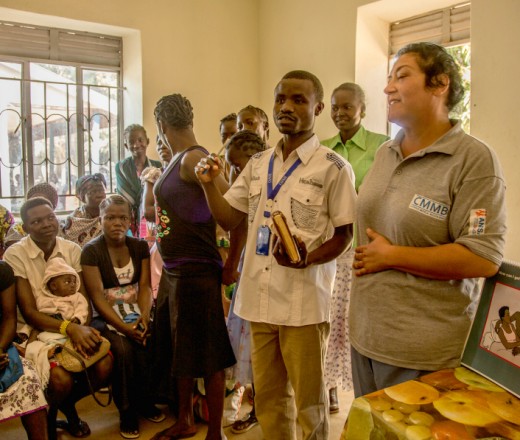 CMMB volunteer, Dr. Rachael Consoli provides health education for pregnant women and encourages them to deliver at a health facility.
