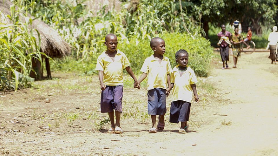 Children walking together home from school in South Sudan