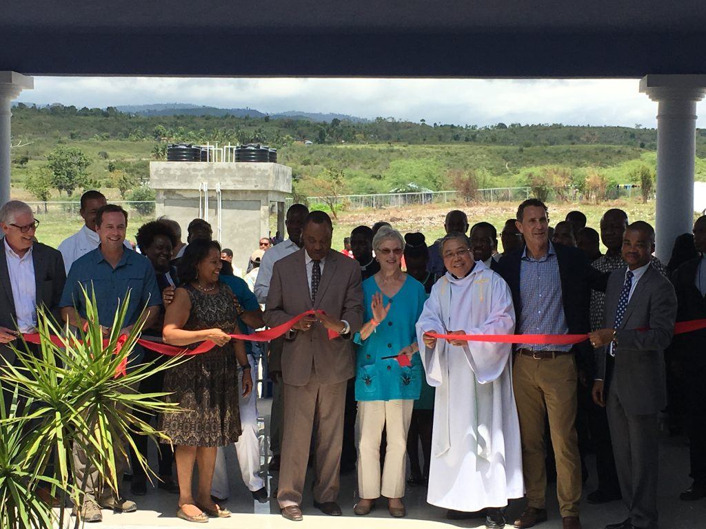 Ribbon cutting at the dedication of the hospital in Haiti. 