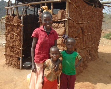 Mbevo with her children. Racheal and her brother.