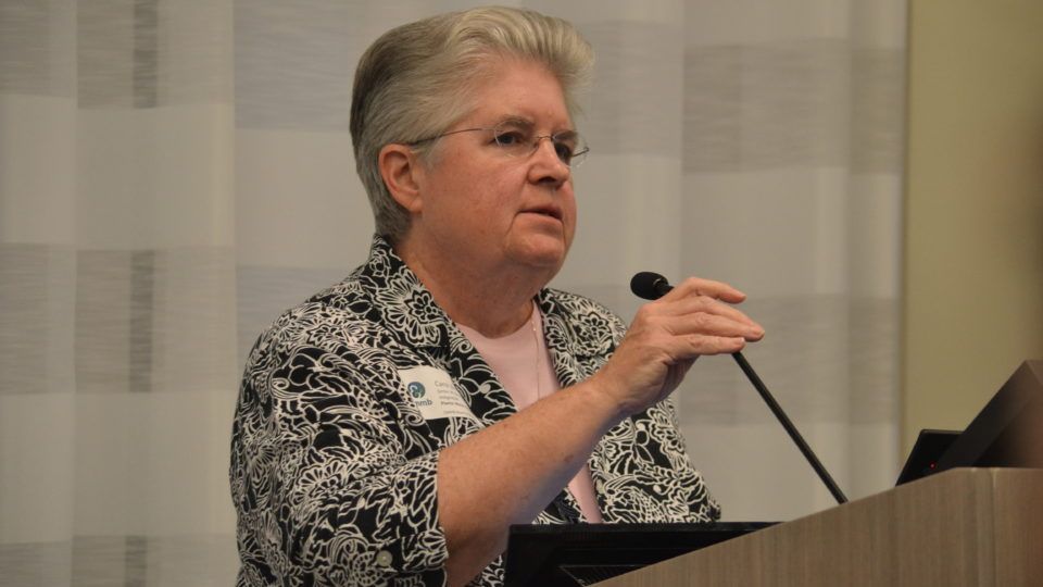 Sister Carol Zinn delivers a reflection at KPMG event in Midtown