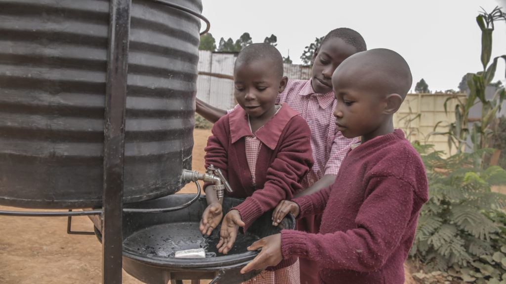 Children washing hands