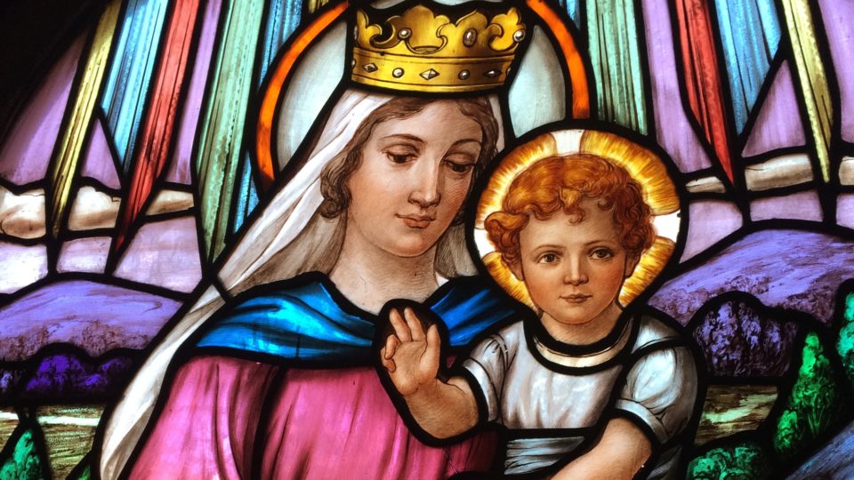 An image of Mary and Jesus in stained glass - May 2018 - The Month of Mary Calendar
