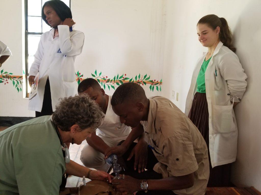 Stephanie Summa watches as the health professionals try out their newly learned skills.