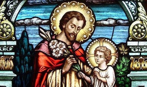 st-joseph-the-carpenter with child jesus stained glass window