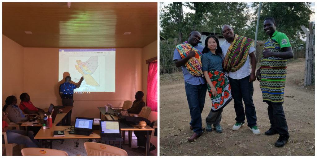 (left) image of presentation at the office (right) Cathryn with some of her colleagues