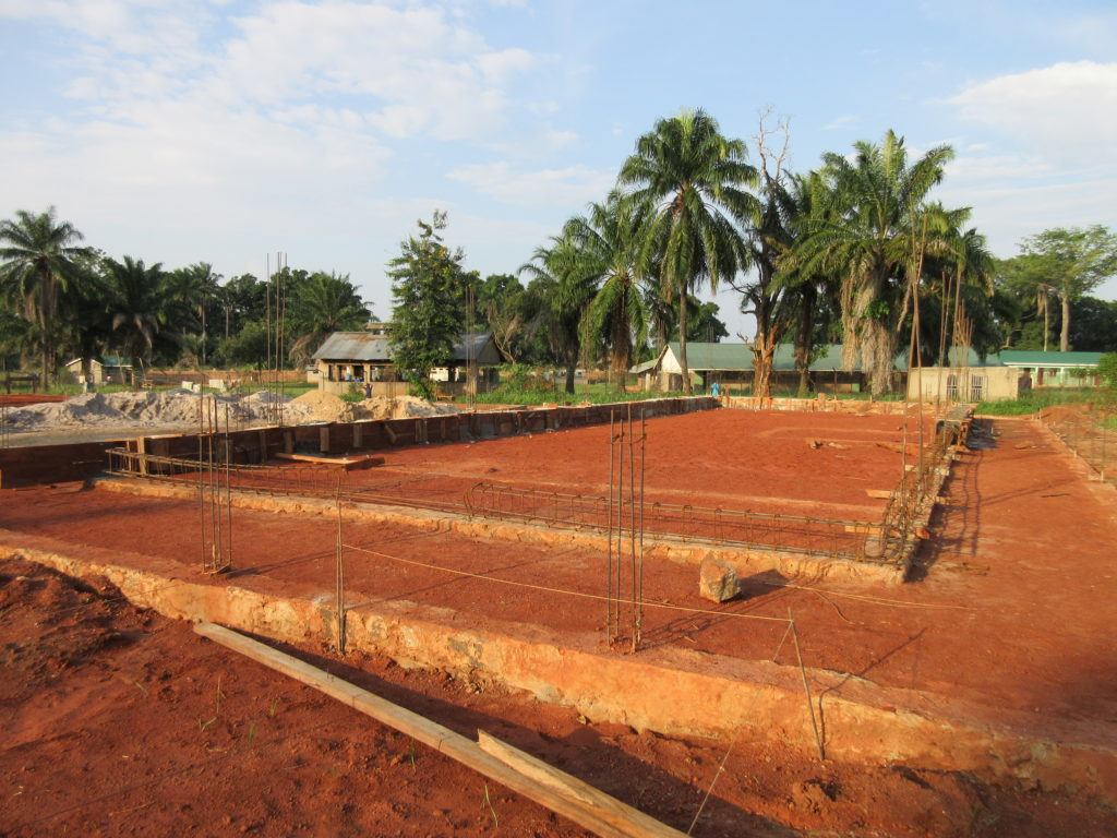 Rebar cage to prepare for concrete pouring at expansion of St. Theresa Hospital in Nzara, South Sudan on June 10.