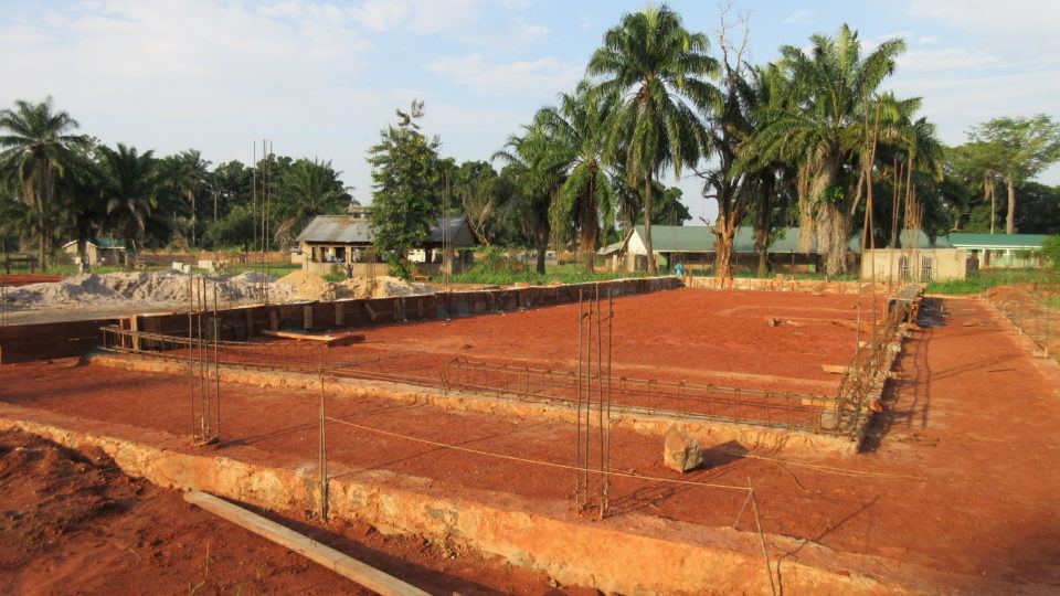 Rebar cage to prepare for concrete pouring at expansion of St. Theresa Hospital in Nzara, South Sudan on June 10.