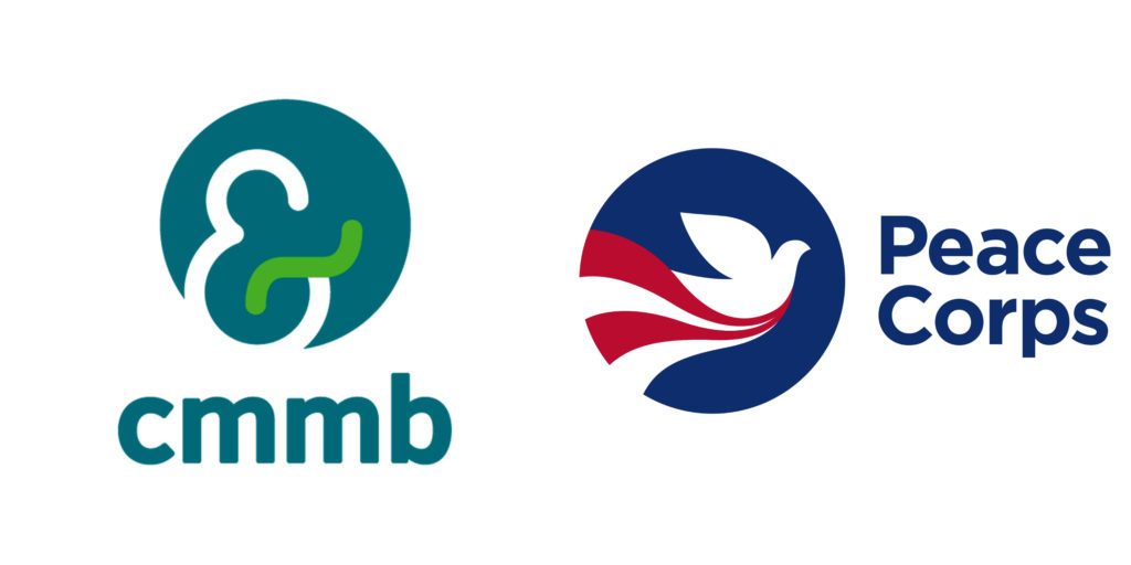 A series of photos featuring the CMMB logo and the Peace Corps logo