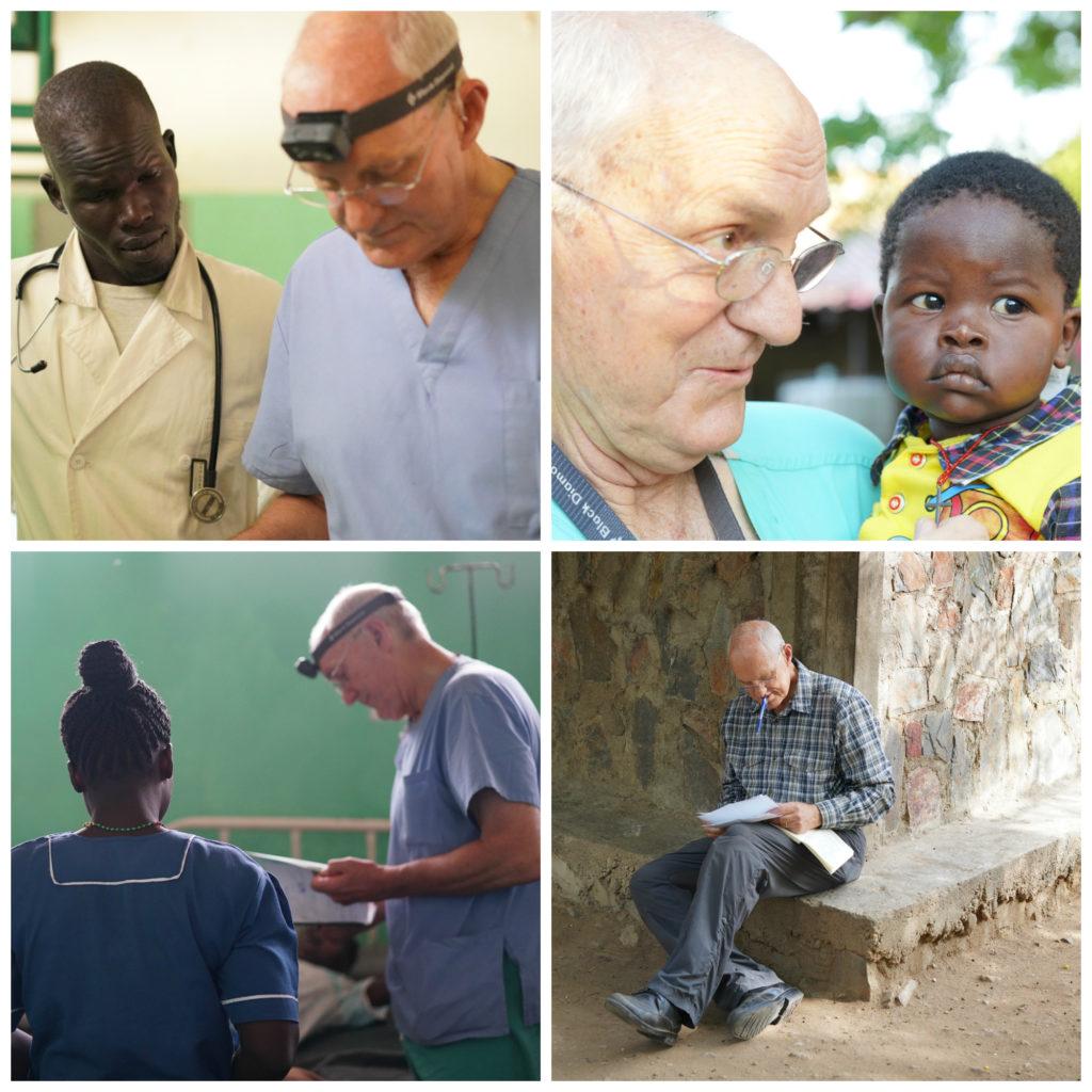 A series of photos featuring Dr. Jim Peck with patients and staff