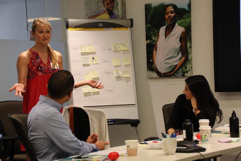 International volunteer Jessica sharing at the July 2018 volunteer orientation