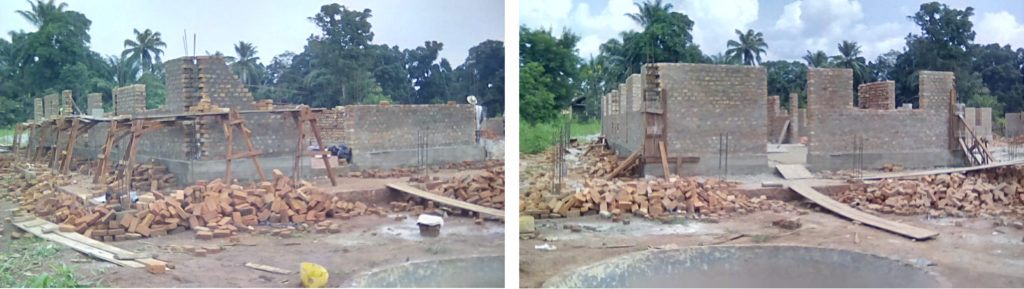 Maternity ward progress as of July 1 and July 8. Brick walls are being built up.