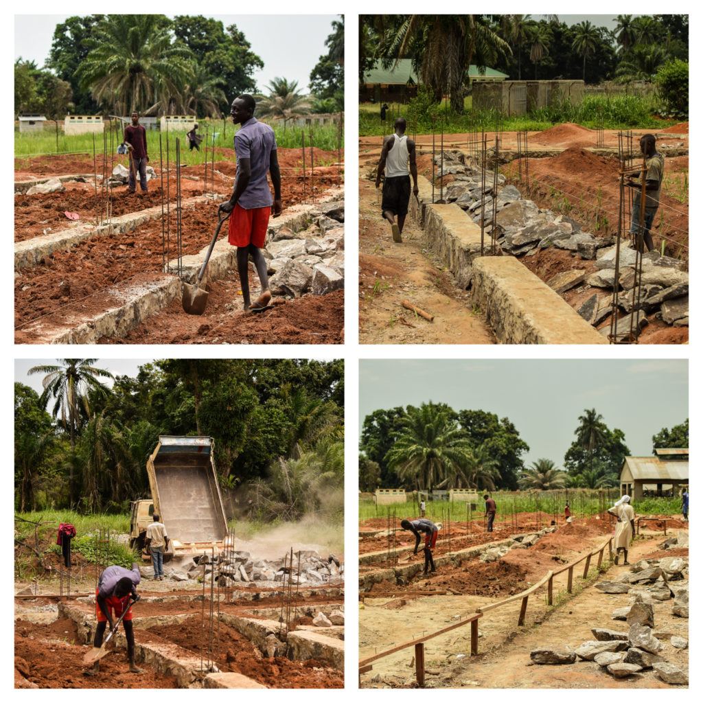 A collage of four photos showing some of the work going on at the expansion of St. Theresa Hospital.