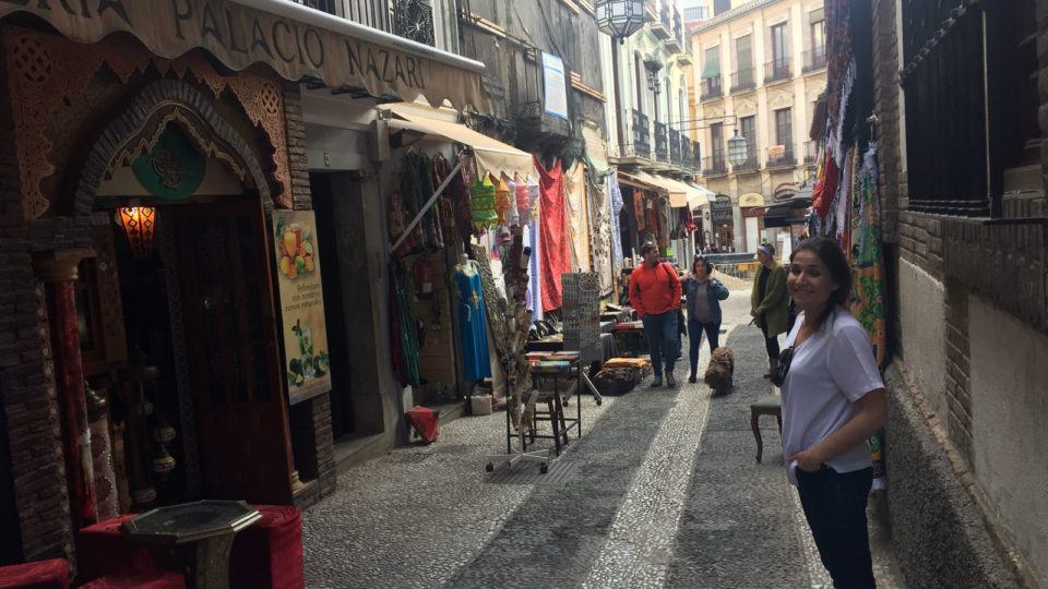 Betania Parra in a street in Spain.