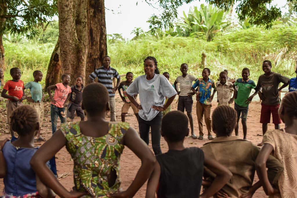 Everyone follow me children in child friendly space in South Sudan