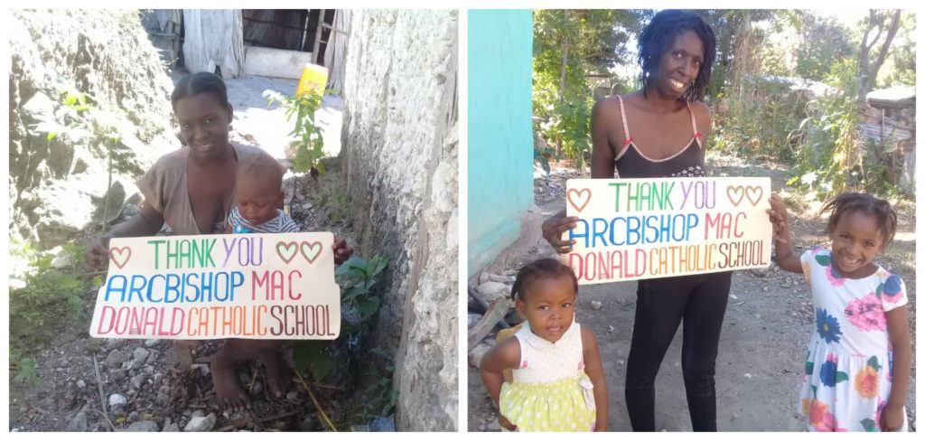 Photo collage of families sharing thanks to students are Archbishop Macdonald High school 