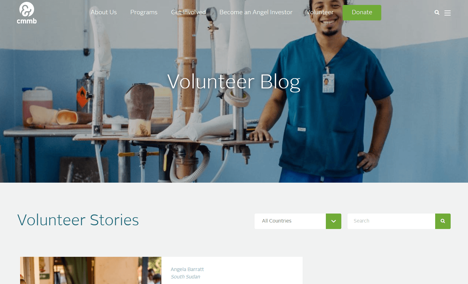 screenshot of volunteer stories page