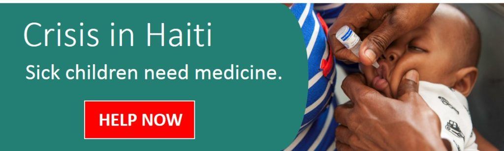 Crisis Haiti Footer - "Crisis in Hait, Sick Children Need Medicine"