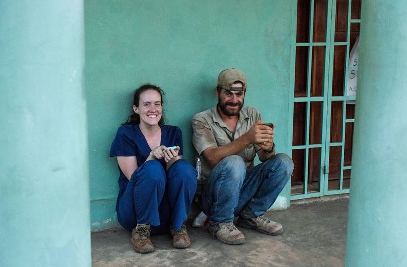 Martin and Sarah sitting together outside St. Therese Hospital