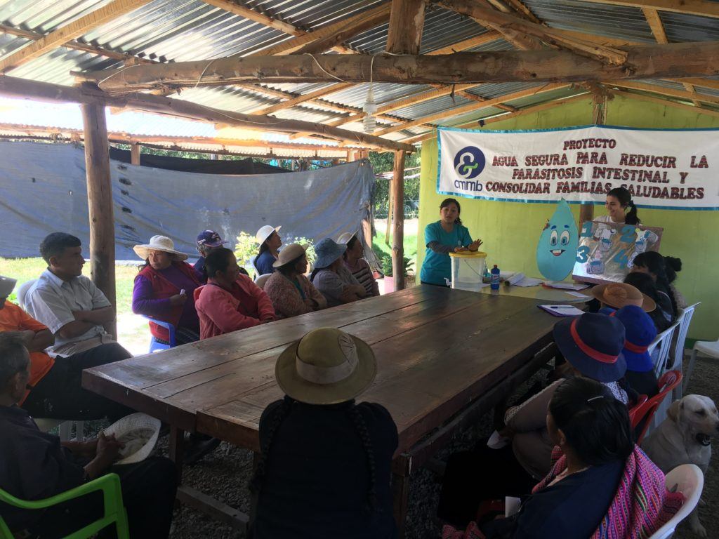 Gina teaching a formal training session about WASH to community members in Peru 