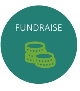 Circular icon asking CMMB former volunteers to fundraise