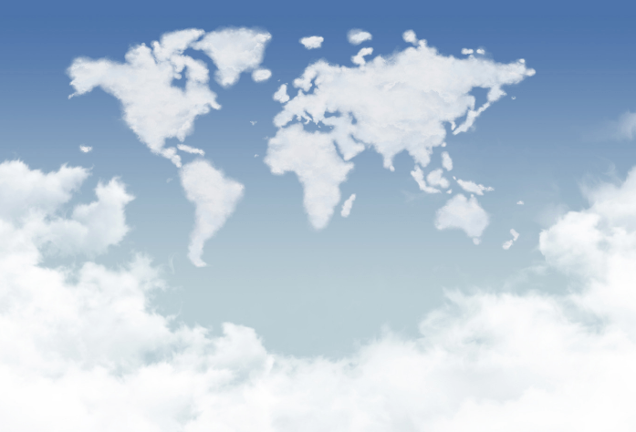 a map of the world shaped out of clouds in the sky