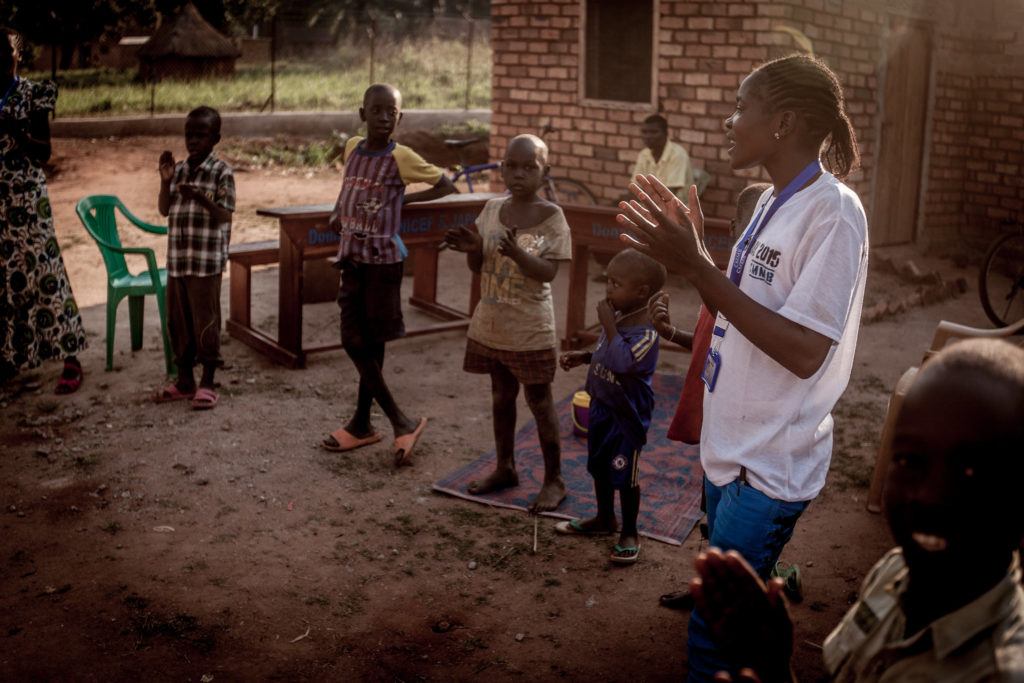 Joyce leading CFS activities in South Sudan. South Sudan has suffered from civil war for the past nine years. CFS is a tool used to protect and engage children.