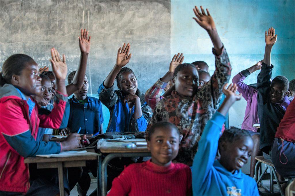 school children in classroom, mwandi, zambia