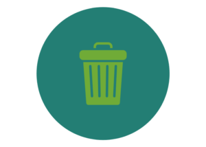 round icon with a green trash can icon in the center