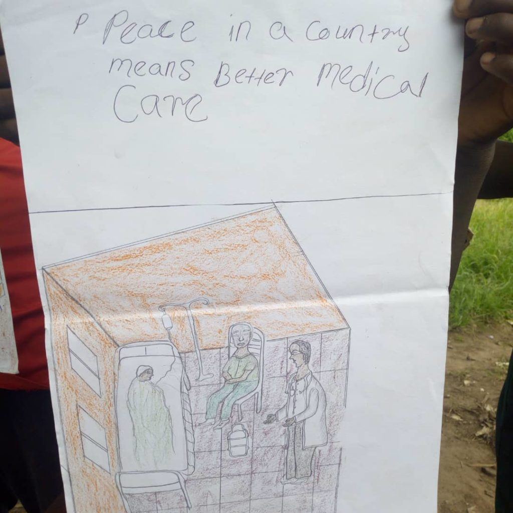 Peace means medical care for children in South Sudan. This picture was drawn by a child in South Sudan