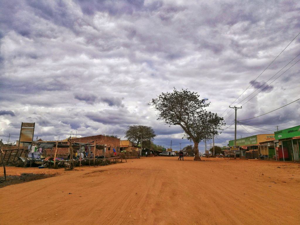 A dirt street is empty in Mutomo, Keya
