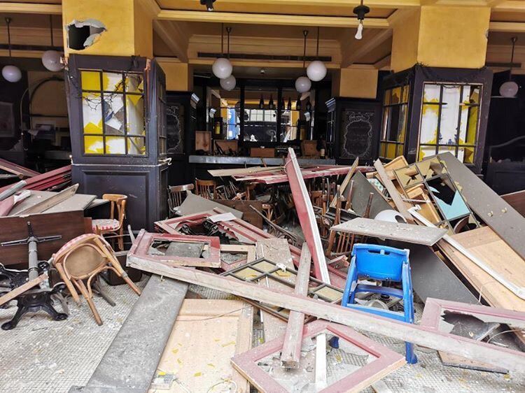 A restaurant damanged from the explosion in Beirut.