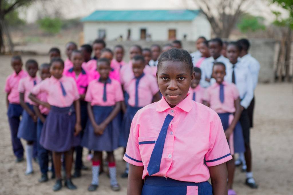 School Girls in Pink Uniorms in Mwandi, Zambia in October 2019