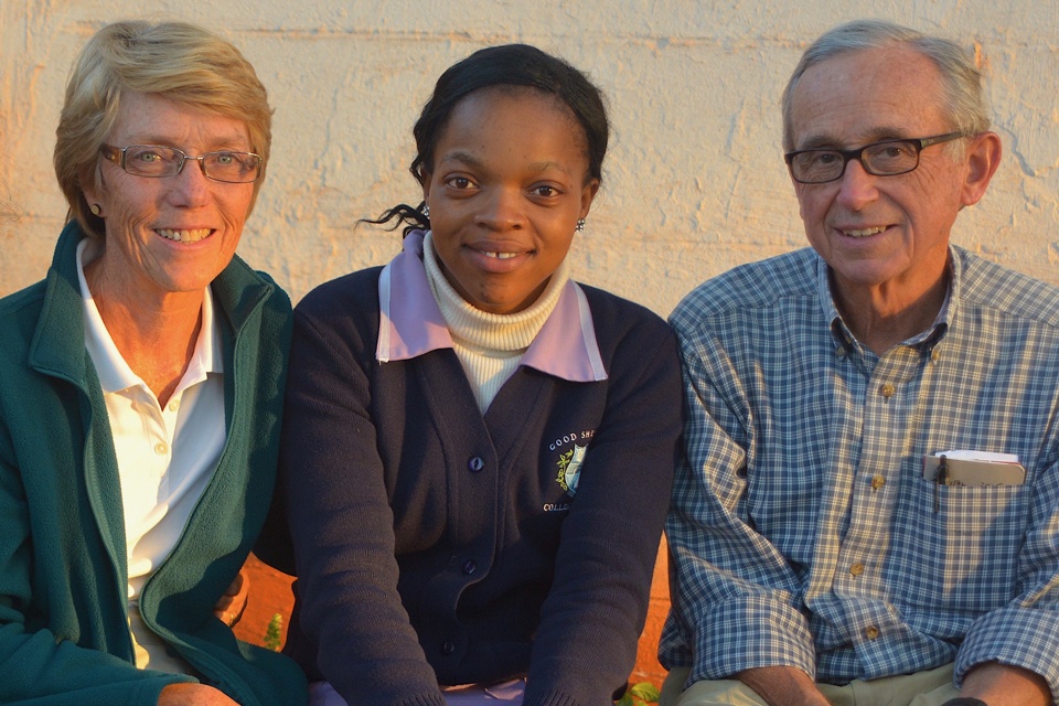 Volunteers Kathleen and Dr. Al Hartmann with nurse at Good Shepherd Hospital in Eswatini.