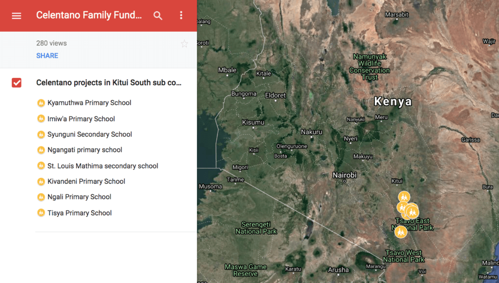 Map of water project locations in Kenya