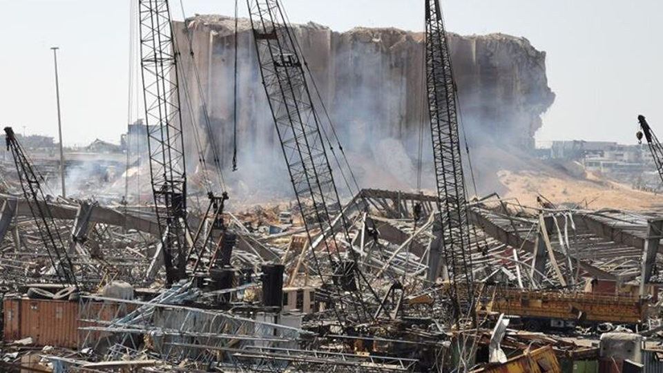 The aftermath of the Beirtu explosion at the port in August 2020.