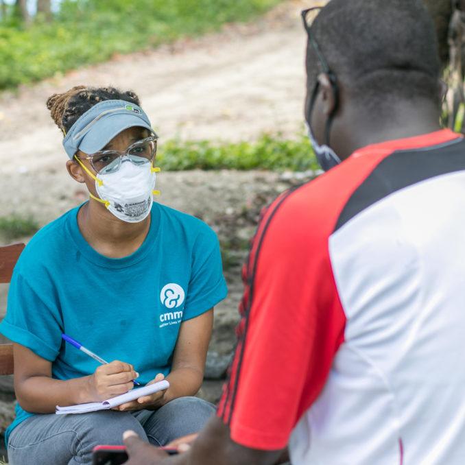 A comunity health worker in Haiti during COVID-19 response in July 2020.