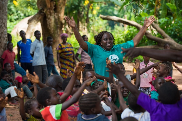 Former child soldiers playing in a child-safe spacein Yambio, South Sudan in October 2018.