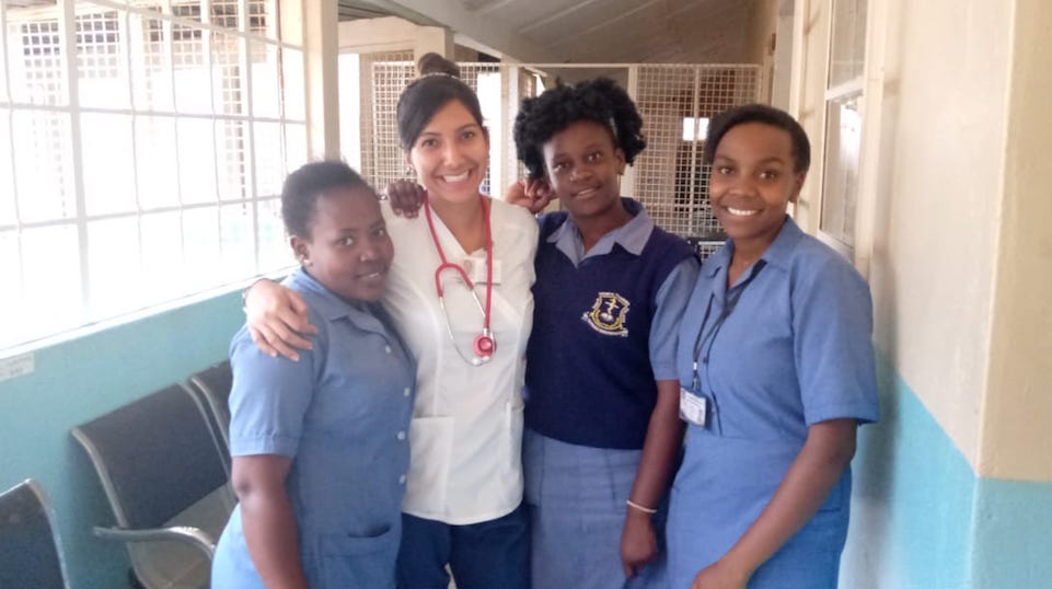 Samantha Hodge with staff at the mutomo mission hospital in Kenya in 2019