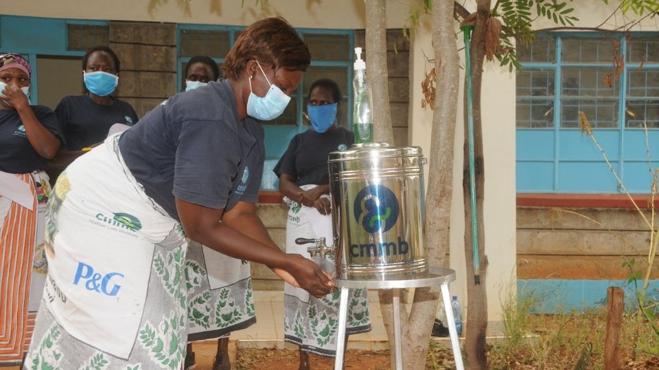 A handwashing station installed at a health facility in Kenya