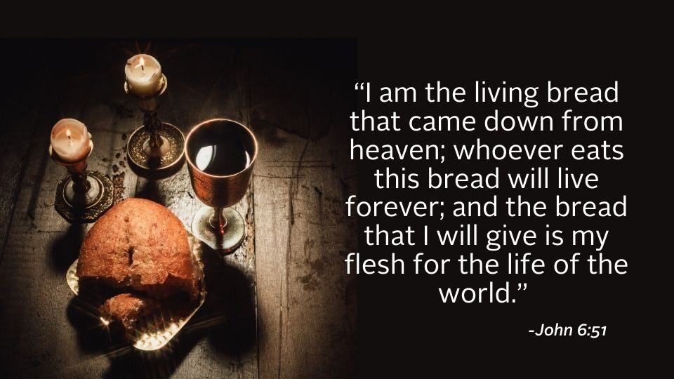 bread and wine with candles and bible quote