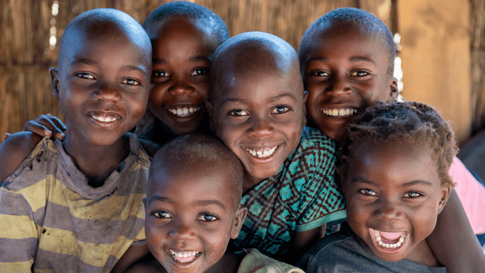 children smiling together in mwandi zambia