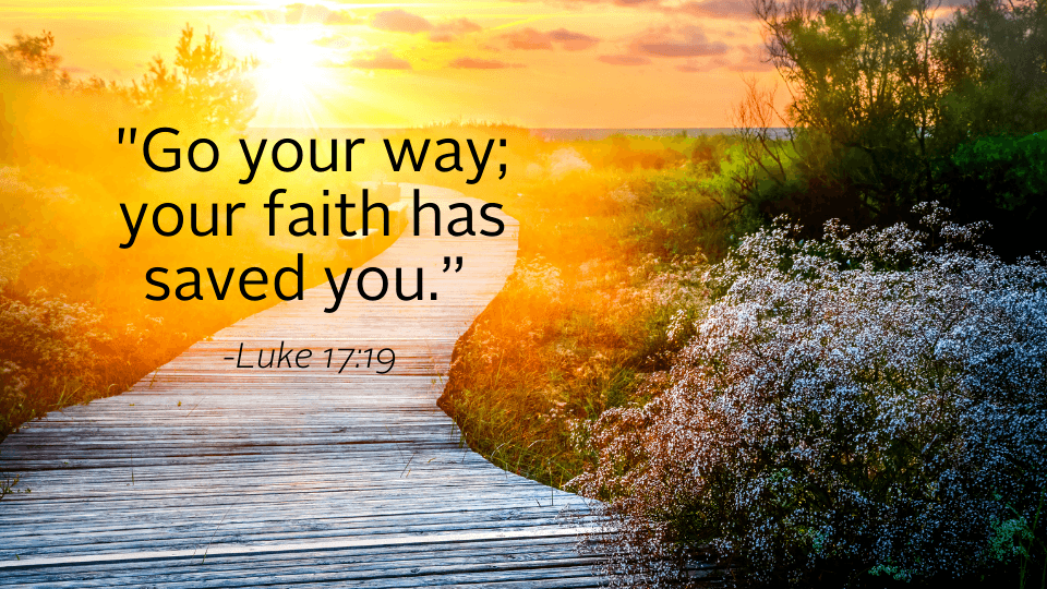 gospel quote over image of path with sunset