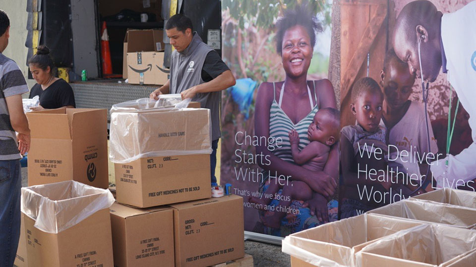 Packaging of Medical Donation at the CMMB Distribution Center. In this story, a team at J&J volunteers to share their expertise with CMMB's Medical Donations Program