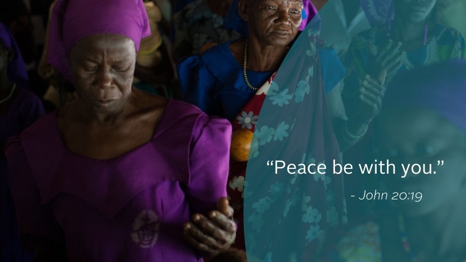 Weekly Reflection graphic featuring quote from the Gospel. Today we reflect on peace.