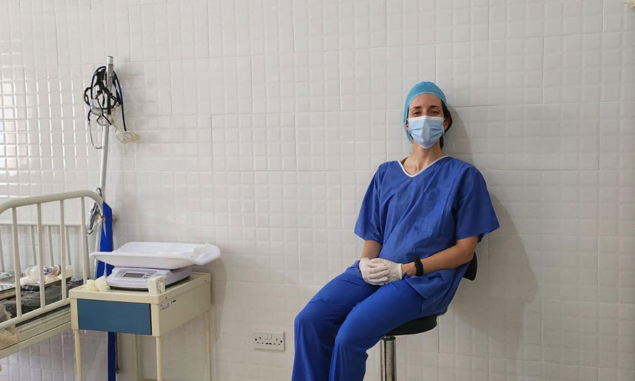 Ashley Munoz in a hospital ward at St. Theresa Hospital in South Sudan. She supports the provision of healthcare at the hospital as a CMMB volunteer.