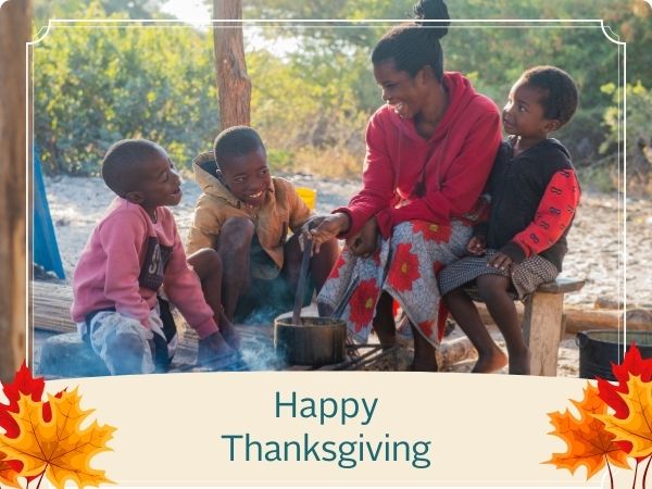 CMMB graphic featuring Thanksgiving message. CMMB CEO shares her gratitude for supporters.