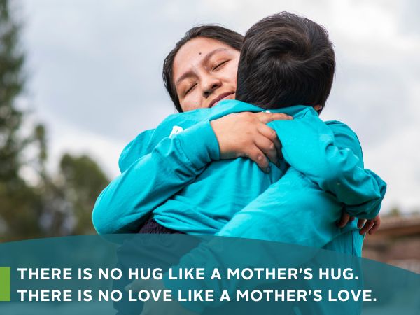 A mother hugs her son in A CMMB sunday reflection. 