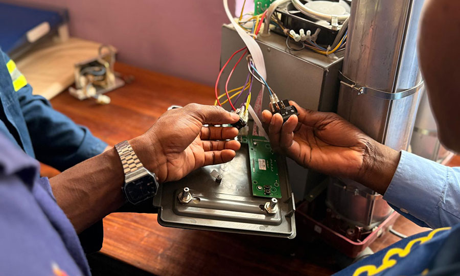 A close-up shot of hospital equipment being repaired.