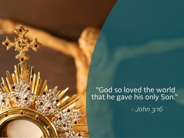 Weekly reflection graphic featuring quote from the Gospel. Here we reflect on living our love.
